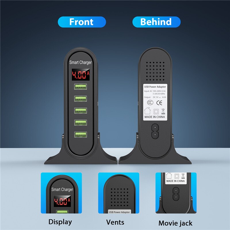 USLION 5 Port USB Ladegerät HUB Multi USB Ladestation Dock Desktop Wand Hause Led-anzeige Universal Neue Ladegeräte EU UNS UK Stecker