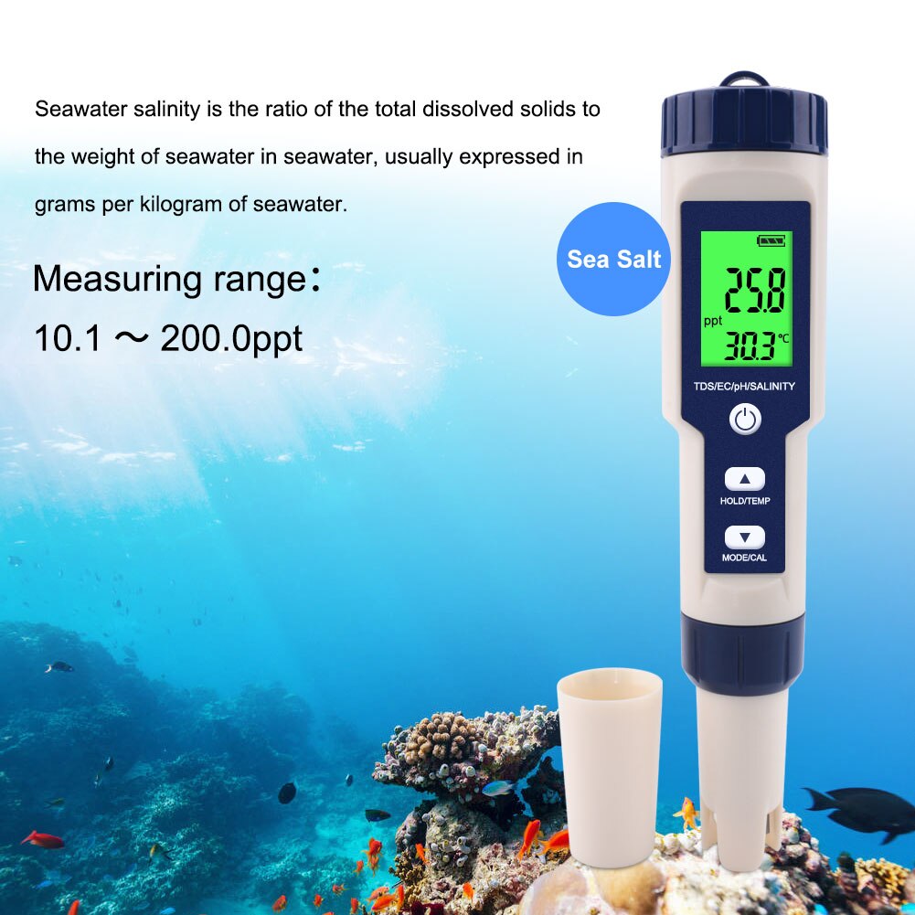 Digitale Water Tester 5 In 1 Ph/Tds/Ec/Zoutgehalte/Temperatuur Tester Pen Waterdichte Multi-functie Meter Voor Aquarium Zwembad