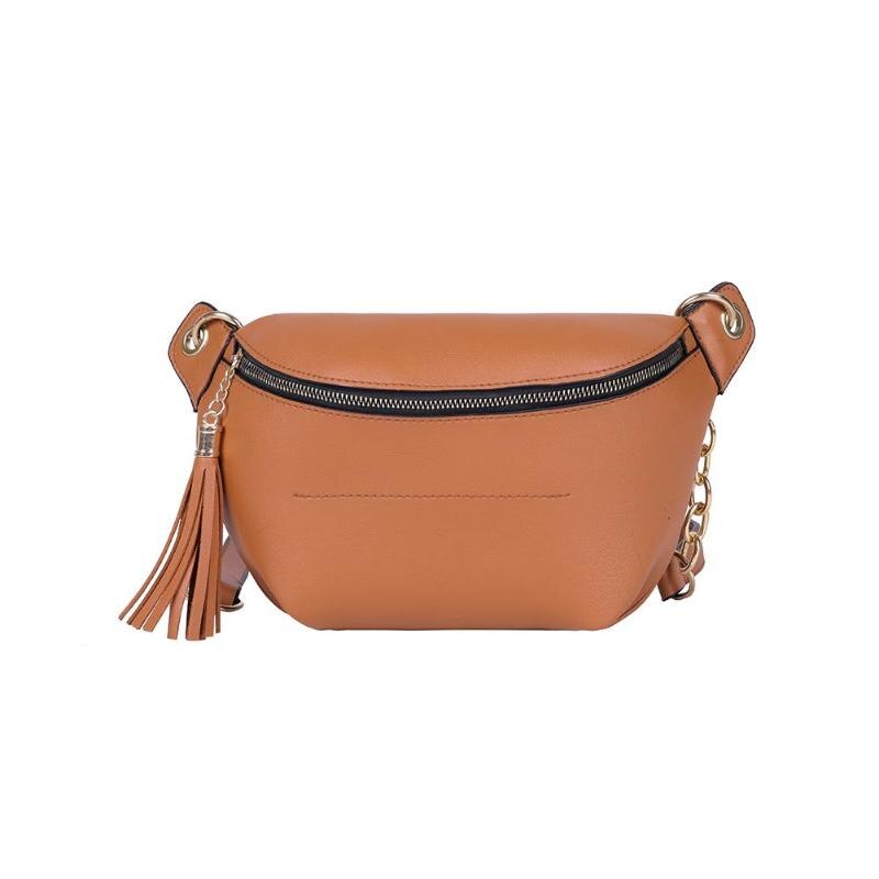 Women Fanny Waist Bag Tassel PU Leather Pouch Chest Crossbody Pack Waist Pack PU Leather Chest bag Belly Bag: Brown