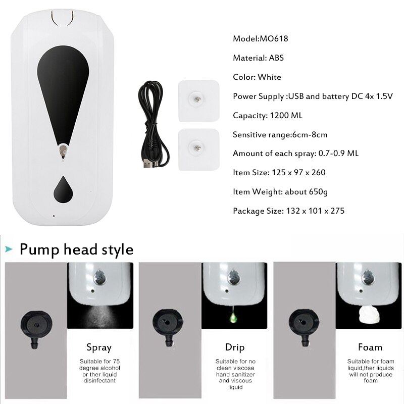 Automatisk skumdispenser smart hånddesinfeksjon dryppdispenser berøringsfri såpedispenser spray for kjøkken 1 boks = 1200ml