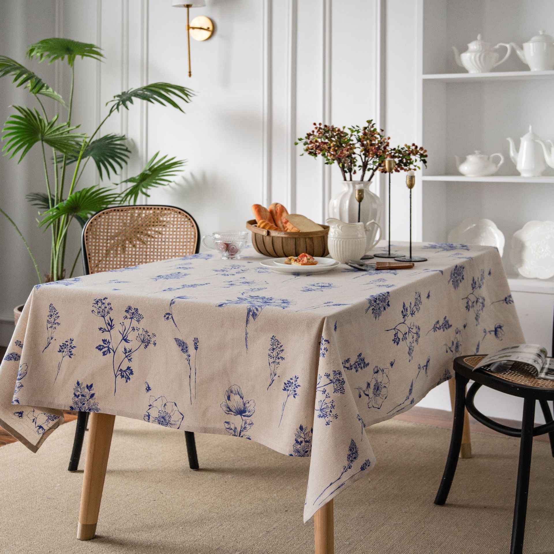 Baumwolle Leinen Tischdecke Druck Tischdecke für Party Küche essen Frühling Sommer Picknick drinnen draussen verwenden Heimat Luxus Dekor: Gelb / 132*132cm