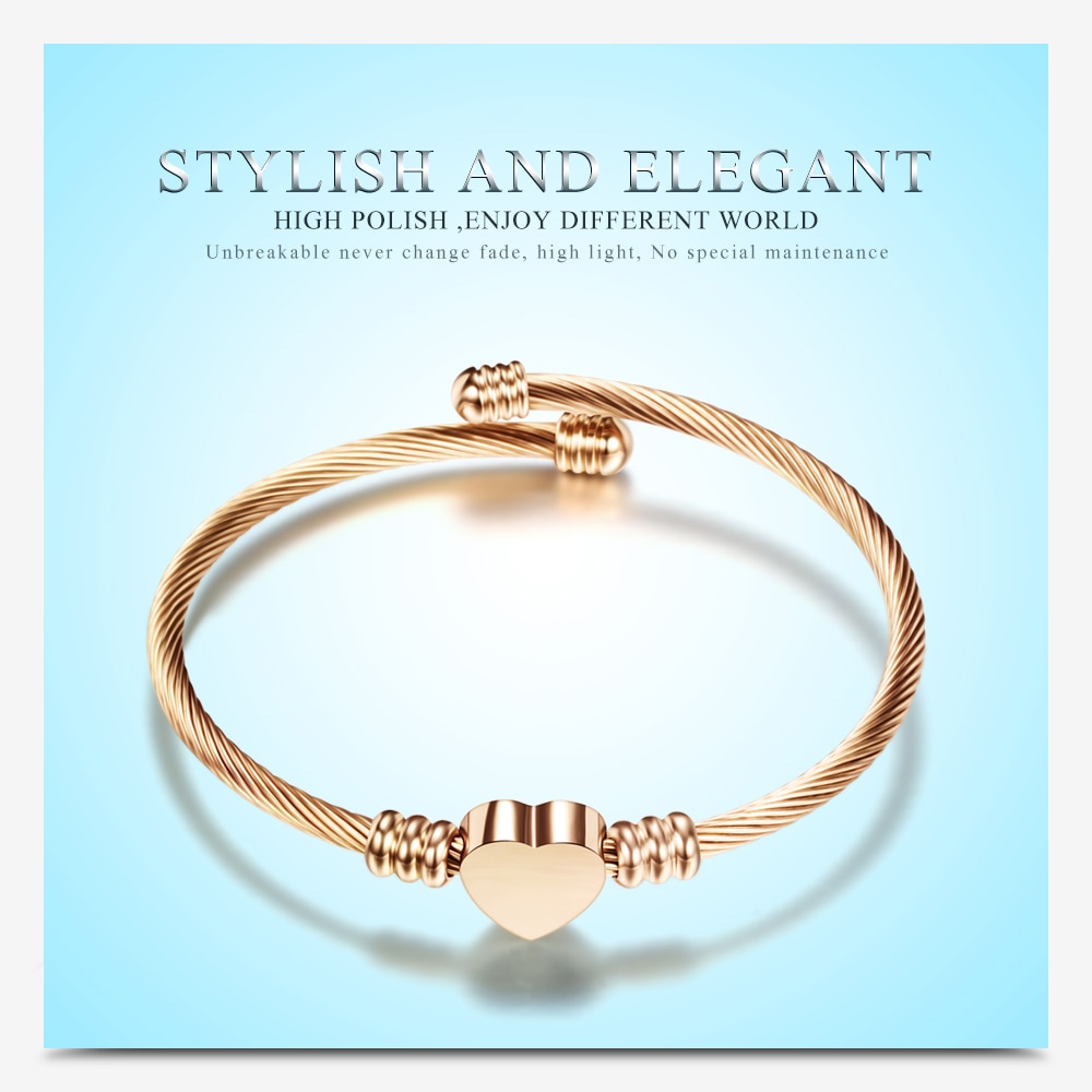 V -272 smykker dame bijoux armringe rustfrit stål snoet kabel wire hjerte charm armbånd armbånd til