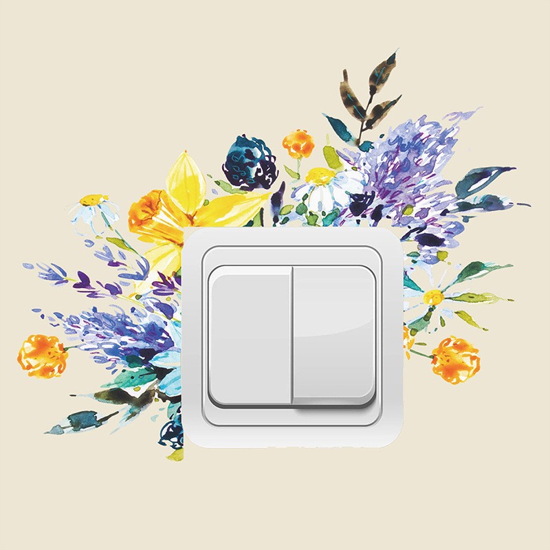 Pegatinas decorativas de pared con hojas de flores, luz para enchufes, interruptores, vinilo, decoración para sala de estar, jóvenes, niños, bonitos enchufes: KG177