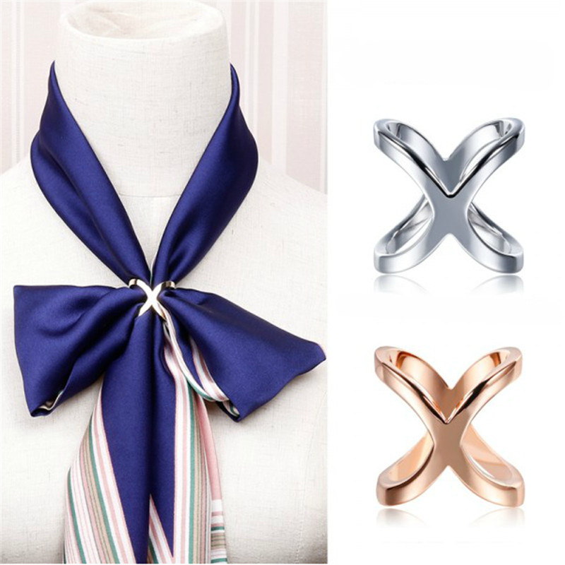 Cross Boog Sjaal Clip Metalen Knop X Vorm Broches Sjaals Gesp Vierkante Sjaals Sieraden Accessoires