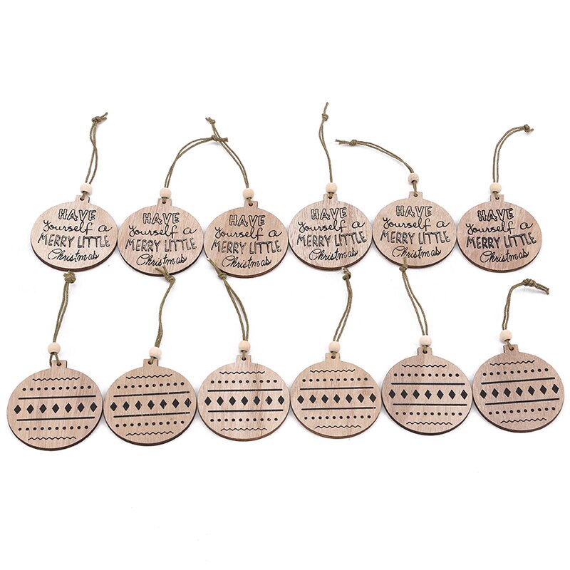 12pcs/Bag Wooden Hollow Out Christmas Snowflake Pendant Tree Decorations Xmas Angel Elk Star Wood Ornaments