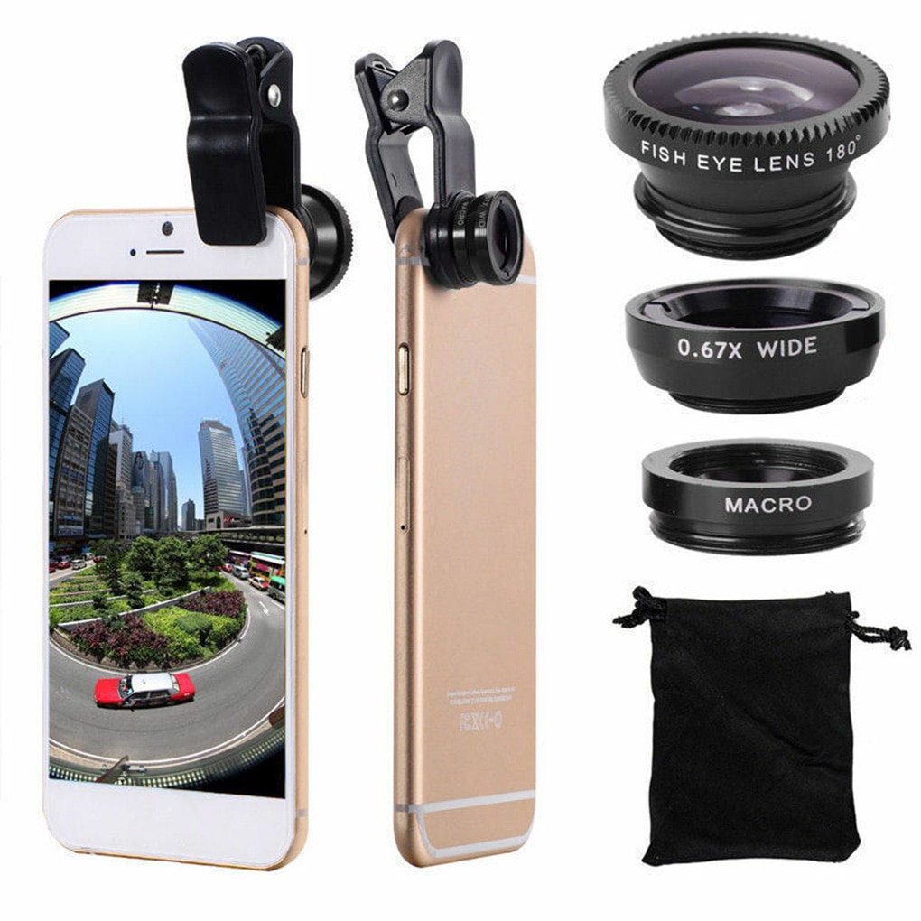 3-In-1 Universele Smartphone Camera Clip-On Lens Kit 180 Graden Fish Eye Lens 0.67X Breed hoek Macro Lens