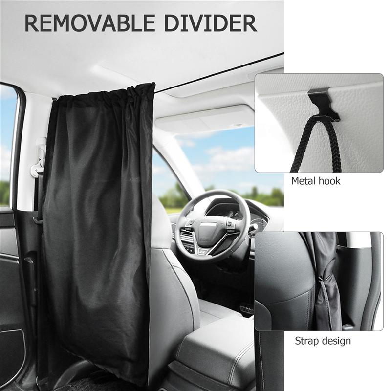 Car Front and Rear Partition Curtain Removable Divider Sun Shade (Black)