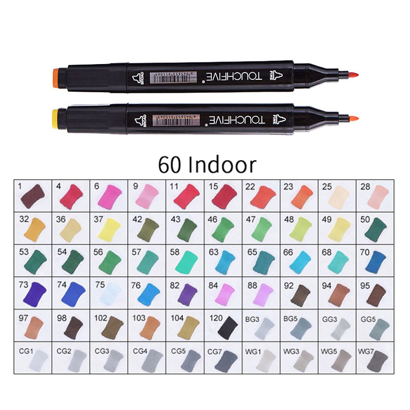 TOUCHFIVE 60 Colors Pen Marker Set Dual Head Sketch Markers Cheap Alcohol Marker Pen For Draw Manga Animation Art Supplie: 60-indoor-black