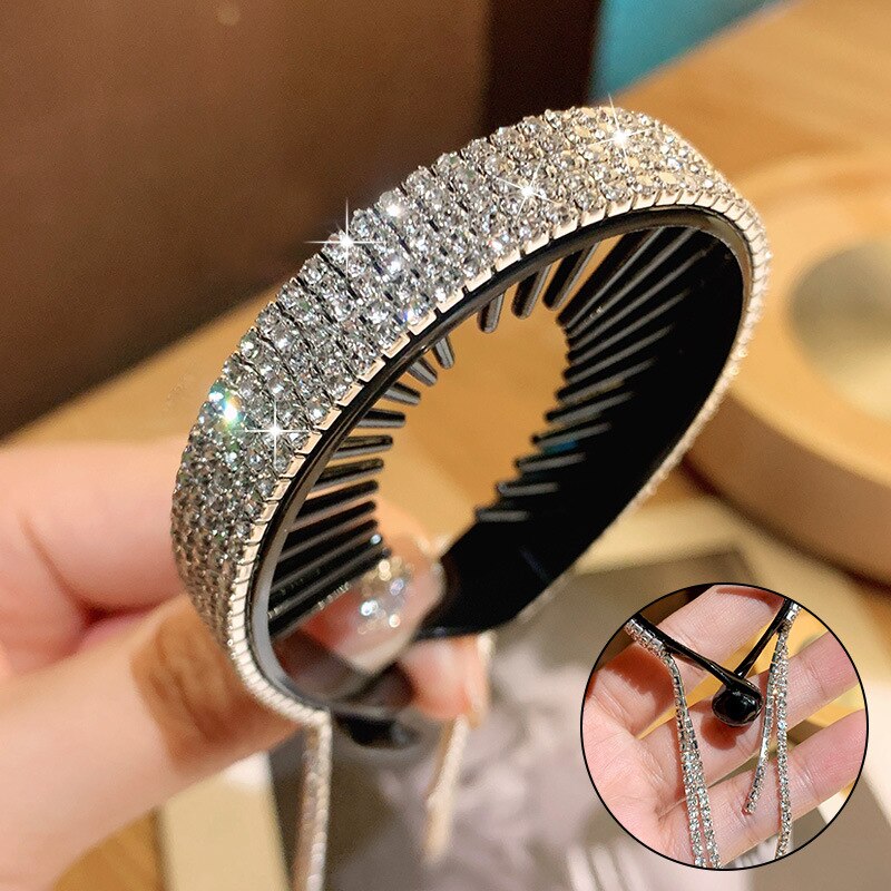 1Pc Elegante Strass Kwastje Hoofdtooi Haarspelden Voor Vrouwen Bijoux Crystal Haaraccessoires Bruiloft Sieraden Diamond Donut: Silver