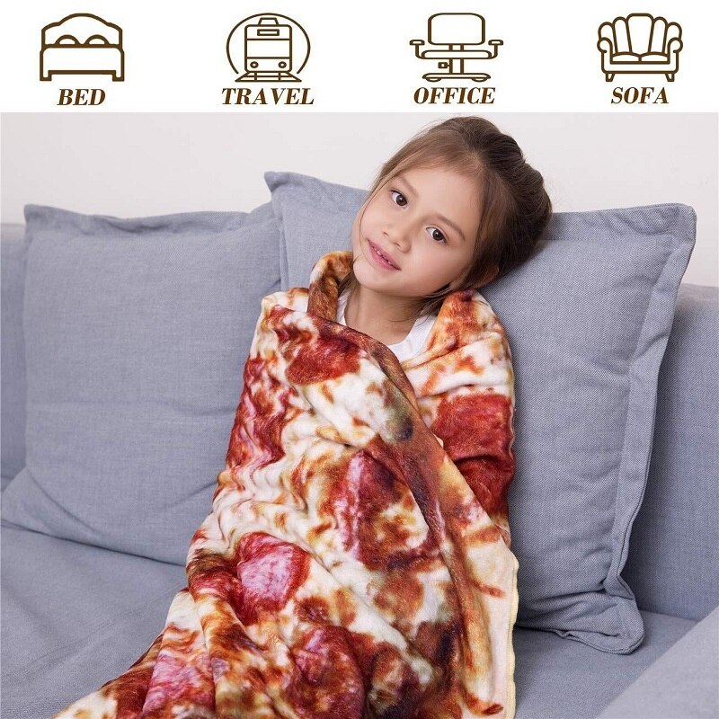 Zachte Warme Flanel Pizza Deken 180Cm Ronde Vorm Donut Hamburger Vliegtuig Reizen Draagbare Wearable Zomer Gooi Deken