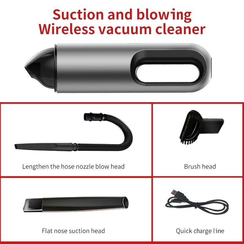Handheld Car Vacuum Cleaner Wireless Powerful Cyclone Suction Rechargeable Wet/Dry Auto Portable for Car Home Pet Hair