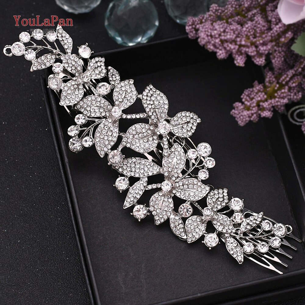 Topqueen-acessórios de cabelo hp301, estilo indiano, para noivado, fabricado em liga de flores, coroa e tiaras, prata, para casamento