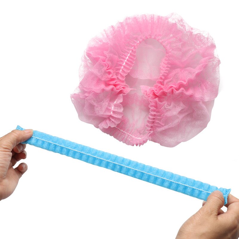 Bonnet de bain en maille élastique Non tissé jetable, 100 pièces, pour Extension de cils, transparent, imperméable, bonnet de douche: pink