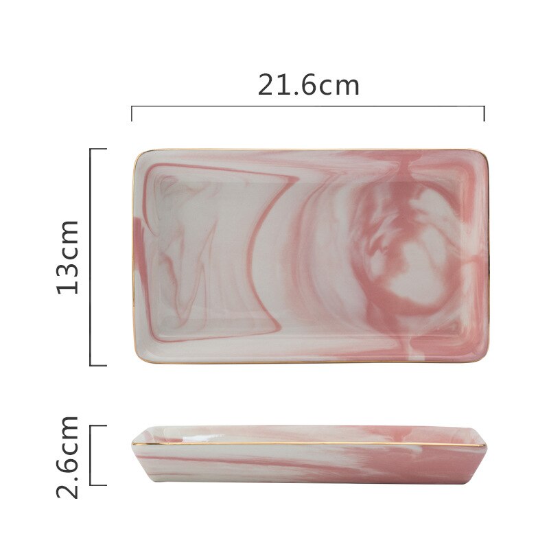 Nordic Marble Pattern Ceramic Storage Plate Kitchen Food Display Tray Rectangular Desktop Organizer: style1 L