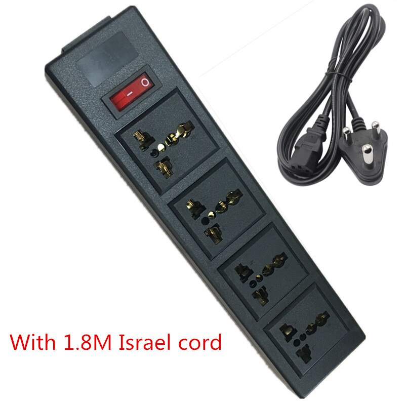 Multifunction 250v 13a 4 jack Universal power outlet PDU strip IEC320 plug adaptor desktop extension socket power cord converter: Israel cord strip