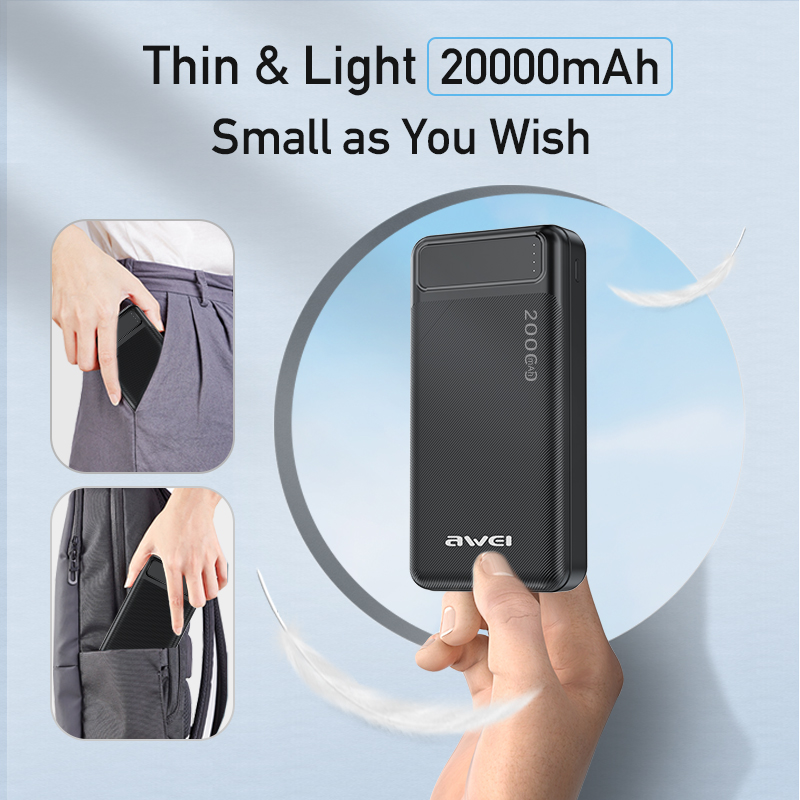 Awei P6K 20000Mah Draagbare Power Bank Dual Type A Usb A En Type C Micro Dual Input Snelle Lading voor Werk Reizen Voor Mobiele Telefoon