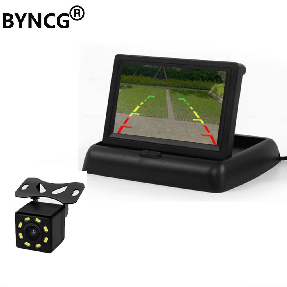 Monitor de coche plegable de 4,3 pulgadas, pantalla TFT, cámaras LCD, cámara de marcha atrás, sistema de aparcamiento para monitores retrovisores de coche NTSC PAL