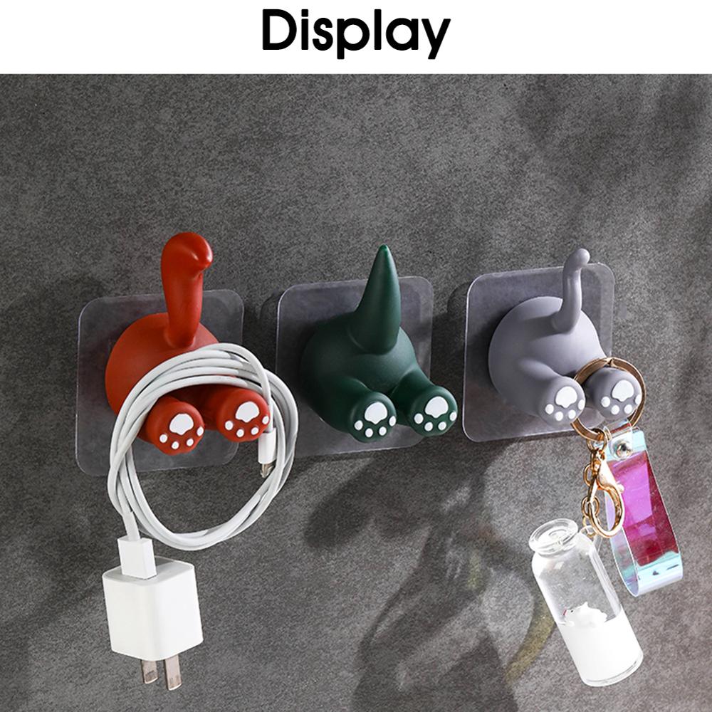 Zelfklevende Decoratieve Haken Creatieve Cartoon Kat Dinosaurus Eekhoorn Waterdichte Muur Haken Voor Opknoping Dier Hoofd Hanger