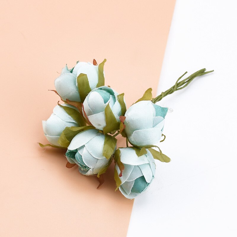 6 piezas ramo multicolor rosas de seda jarrones para decoración del hogar boda flores decorativas al por mayor guirnalda de Navidad álbum de recortes