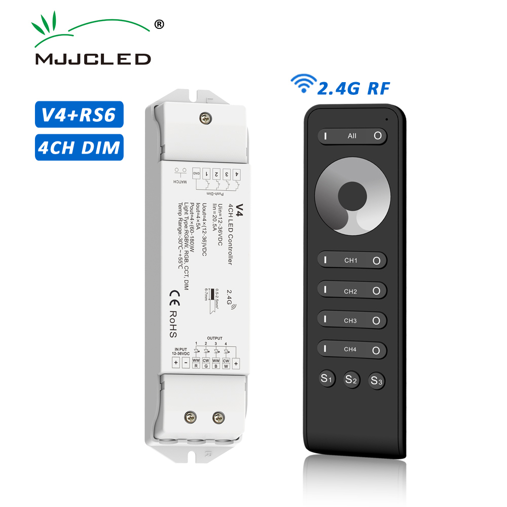 Led Controller Dimmer 12V 24V 36V Dc 4CH Pwm 2.4G Rf Wireless Remote Push Schakelaar Controle enkele Kleur Led Strip Verlichting Dimeer V4