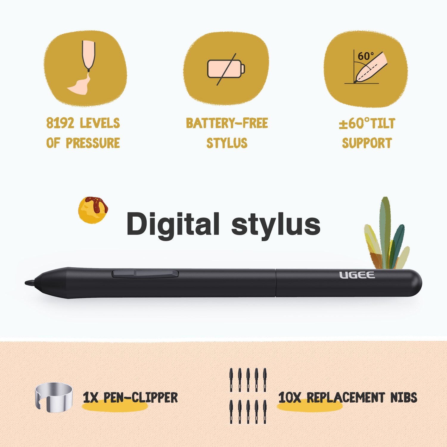 UGEE – tablette graphique sans fil S640/S640W, 8192 niveaux, 5080LPI, avec stylet numérique, sans batterie, pour MAC/Android/Windows