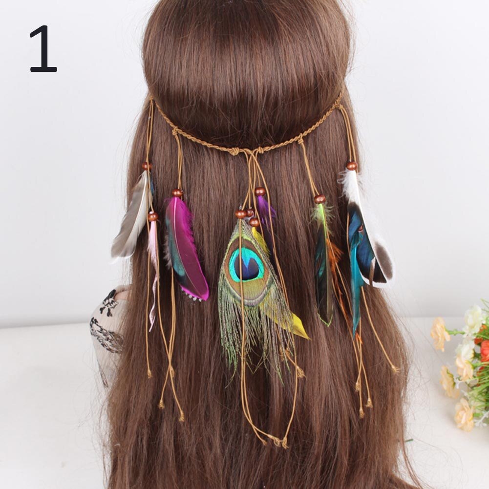 Indian Feather Hoofdband Verstelbare Hoofdtooi Festival Boho Haarband Vrouwen Girl Haar Accessoires EIG88: 1