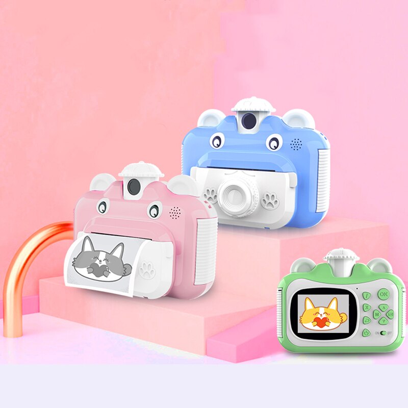 Children Instant Print Camera Rotatable Lens 1080P HD Kids Camera Toys with Thermal Photo Paper 32GB TF Card