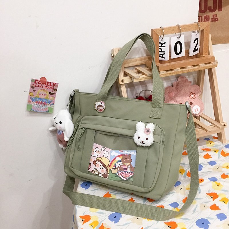 SYWIZDII Japanese Kawaii Style Backpacks for Teenage Girls Casual Nylon Female Handbags Women Crossbody Shoulder Bags: Green