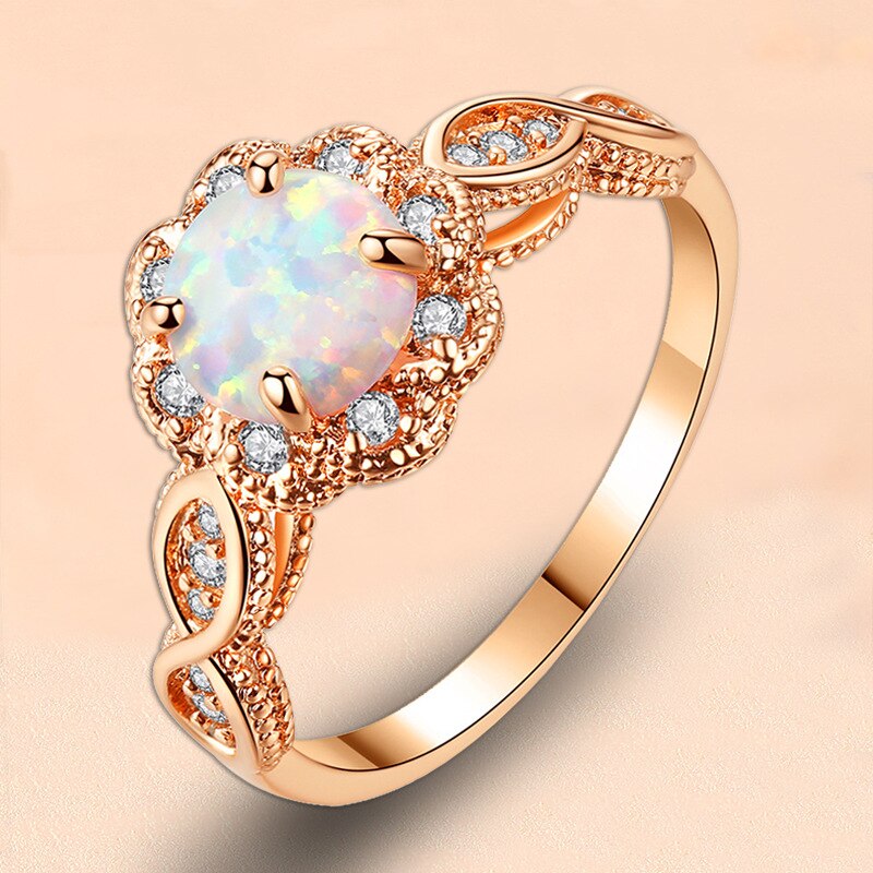 Prachtige Mode Vrouwen Hars Opal Rose Gold Hollow Rhinestone Ring Sieraden Engagement Wedding Anniversary Voor Vriendin
