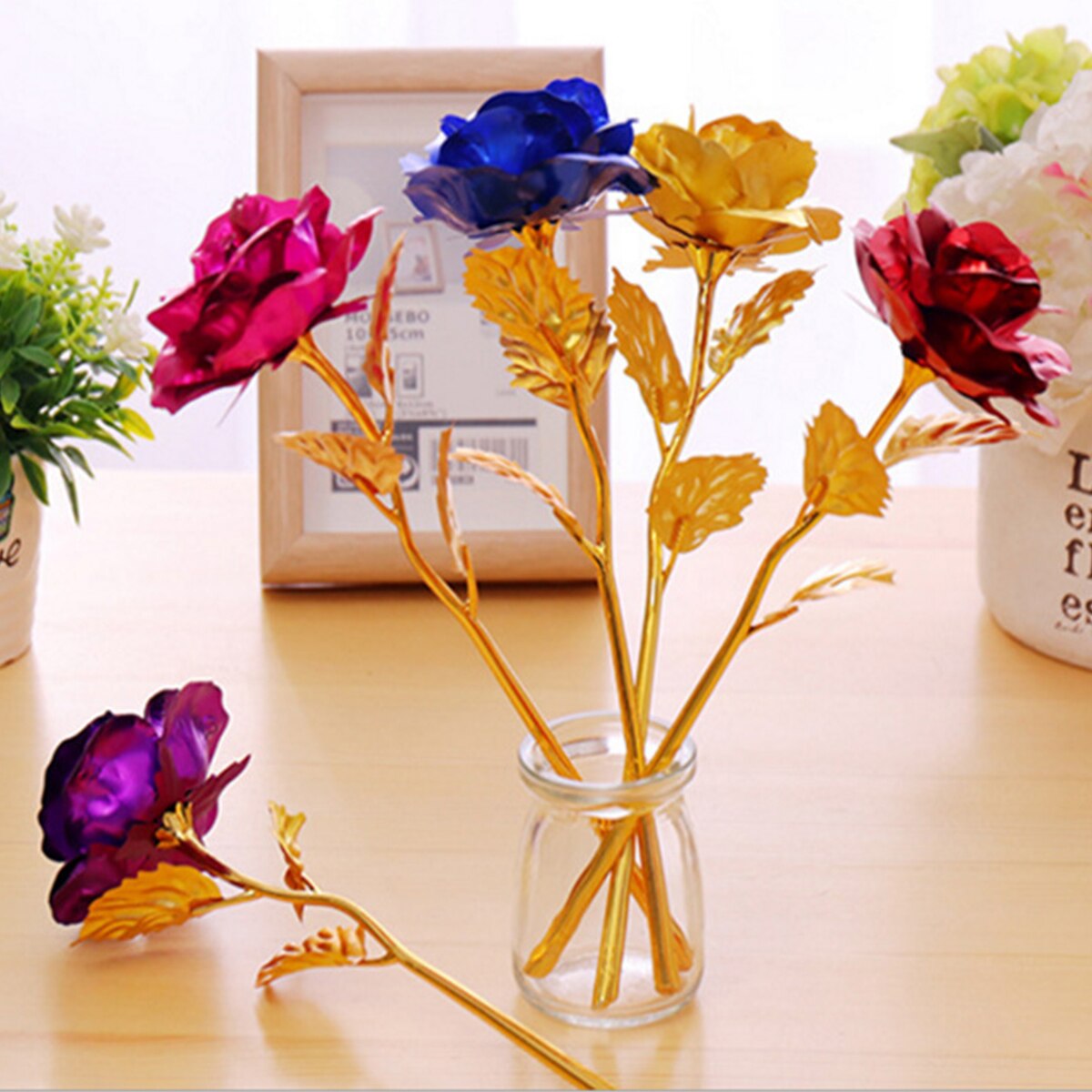 1PCS Gold Foil Plated 24k Golden Rose Lover'S Flower Artificial Flower Birthday Valentine'S Day Wedding Decoration
