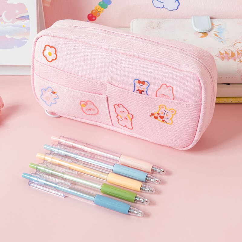 Estojo escolar de 3 camadas para meninos e meninas, material escolar de papelaria: F