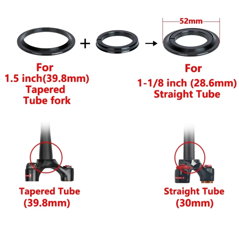 MTB Rennrad Innengewindeloses Steuersatz SEMI-INTEGRIERTER CNC-Steuersatz 1 1/8"-1 1/2" Sealed Bearing Straight Tapered Fork Headset