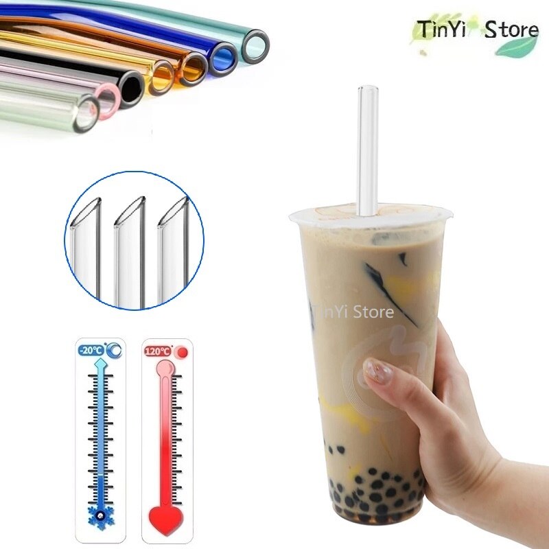 4 Stuks Rechte Glazen Rietjes Herbruikbare Clear Rietjes 12Mm Breed Smoothie Rietjes Voor Boba Bubble Tea Milkshakes Rietje