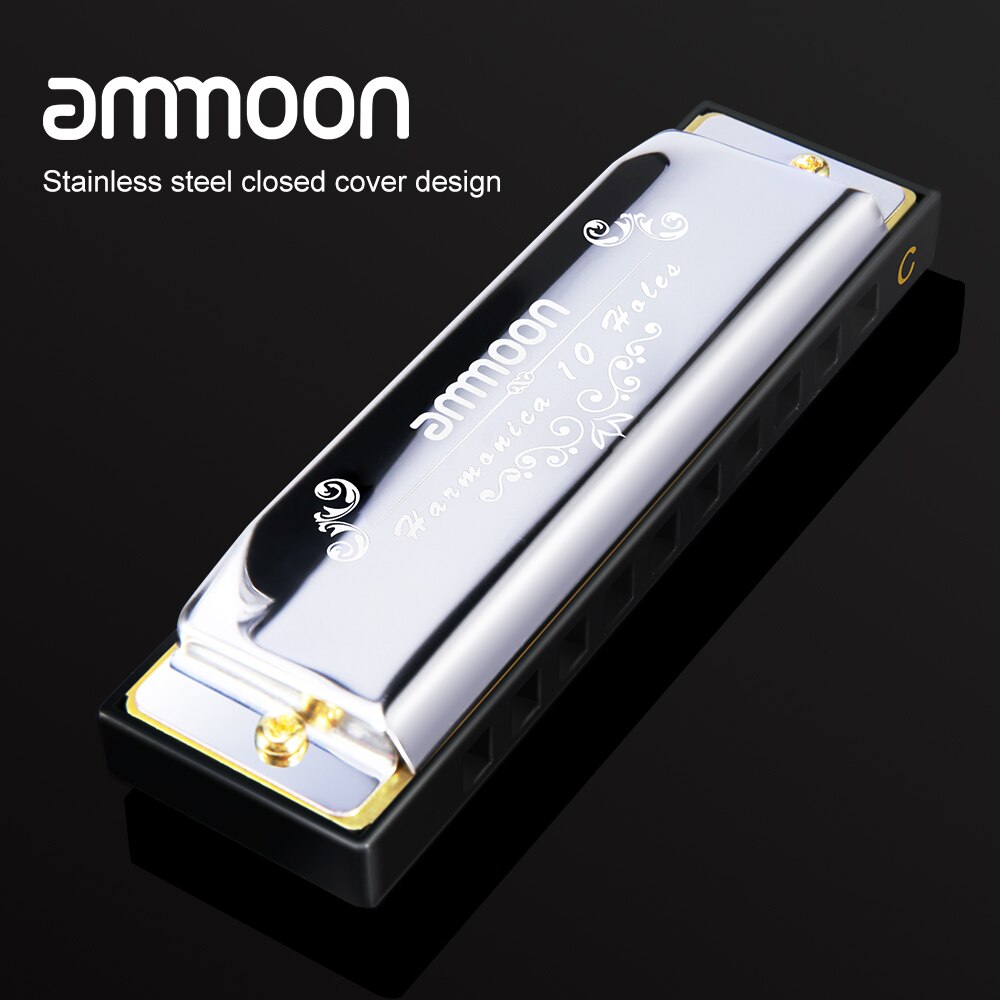 Mondharmonica C-sleutel voor Kinderen, Volwassenen, 10 Gaten, 20 Tonen, Harmonicasleutel van C Blues Harp, Professionele Standaard Mondharmonica met Koffer, voor Kinderen, (Goud