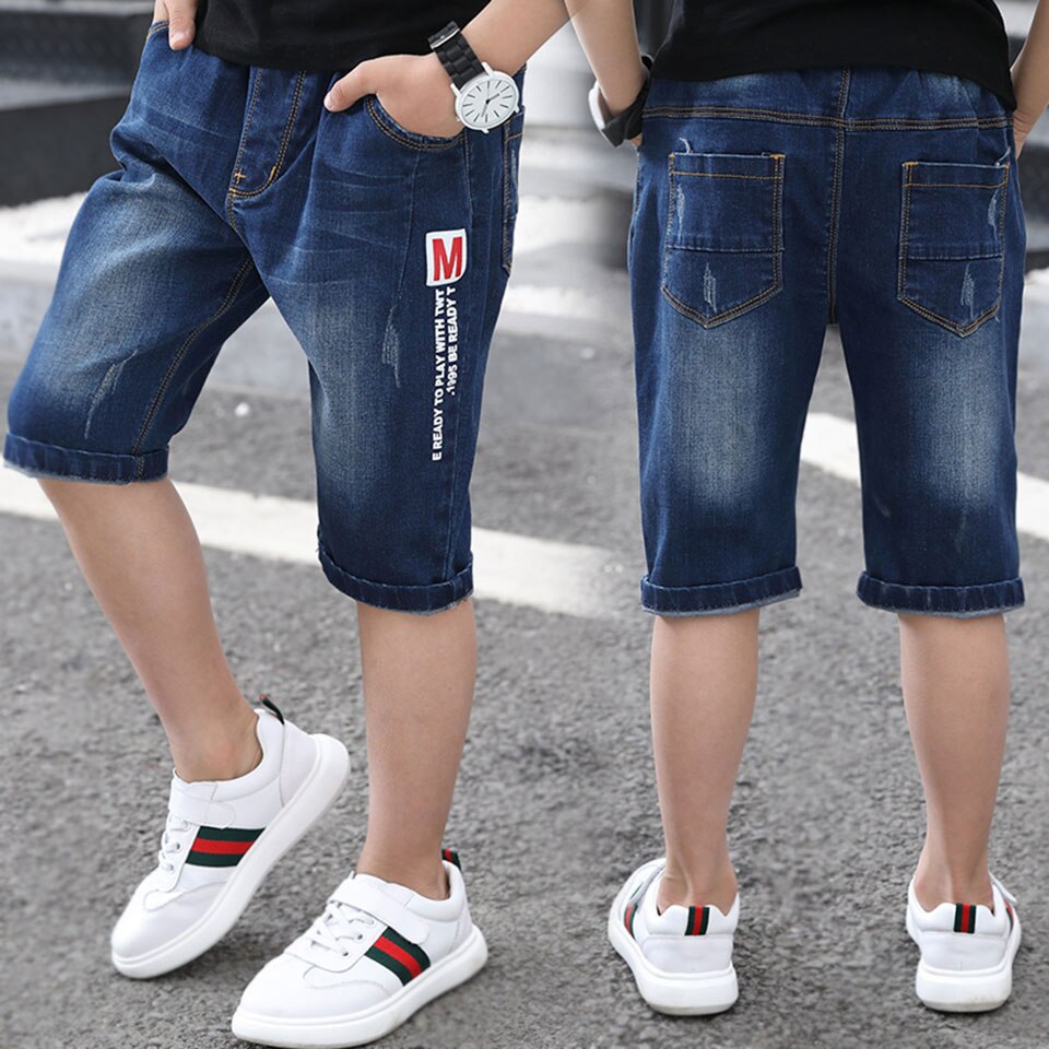 Sommer drenge shorts kausal blå farve baby dreng jean shorts til 4 6 8 10 12 13 år drenge mid store børn sommer denim shorts