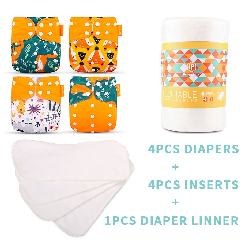 Happyflûte-couche lavable réutilisable, 4 Inserts + 1 couche jetable, taille ajustable, convient aux bébés de 3 à 15KG: SMT008-B18