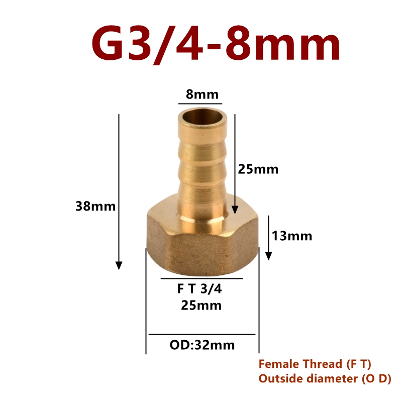 Raccordi per tubi in ottone 8 10 12 14 16 19 25 32mm Tubo flessibile Barb Tail 3/4 1 pollice BSP Filettatura femmina Connettore Giunto Adattatore accoppiatore in rame