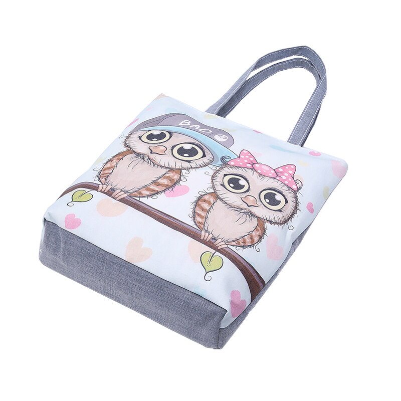 Yogodlns Cartoon Uil Gedrukt Shoudler Bag Vrouwen Canvas Strandtas Vrouwelijke Canvas Handtas Dagelijks Gebruik Schouder Boodschappentassen