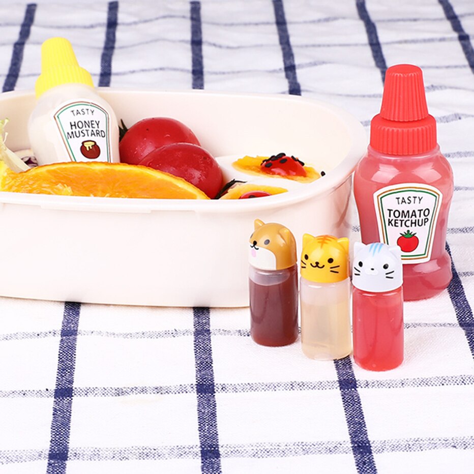 Mini botella de salsa para condimentos, contenedores pequeños para salsa, cerdo, elefante, conejo, León, pollito, botella de salsa de soja, caja Bento