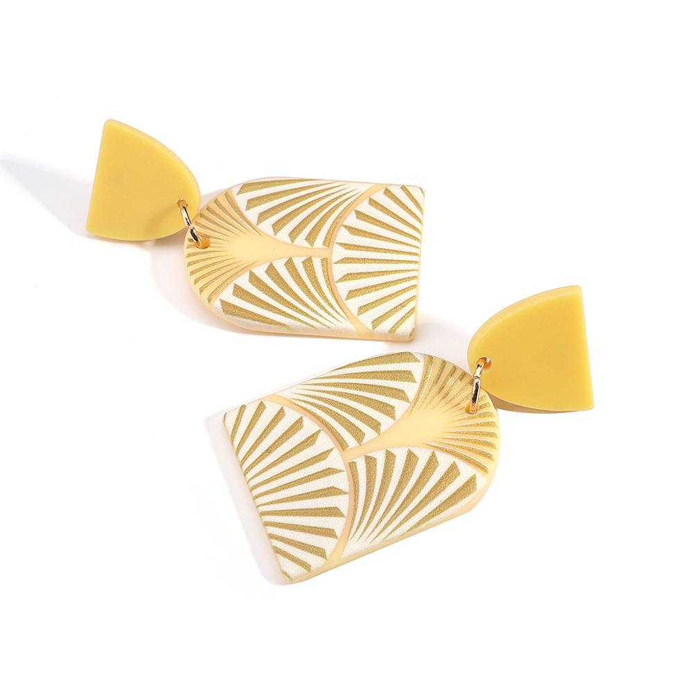 AMORCOME Light Yellow Color Flower Stripe Pattern Geometric Acrylic Earrings for Women Simulated Polymer Clay Ethnic Earrings