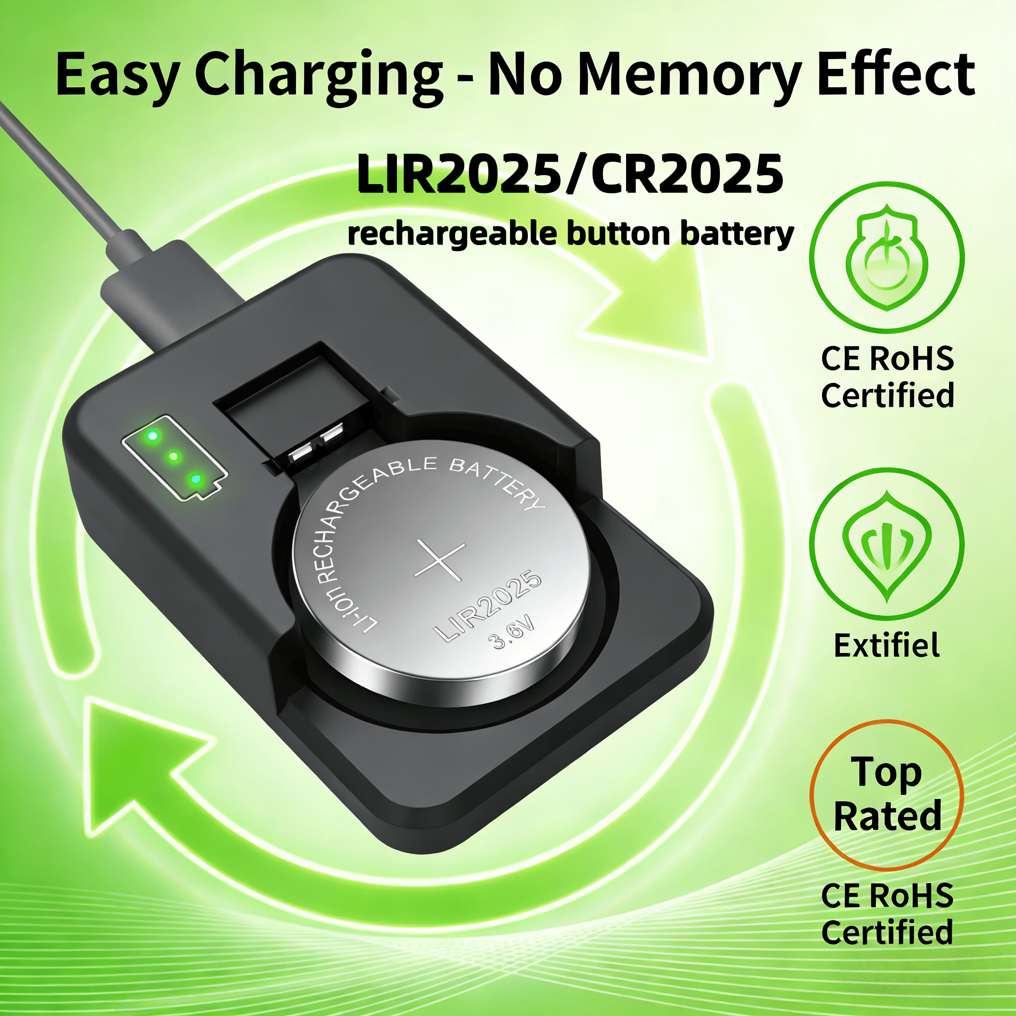 Batteria a Bottone Ricaricabile LIR2025 3.6V ad Alta Capacità per Chiavi Auto, Telecomandi, Giocattoli, Bilance, Compatibile con CR2025 ML2025