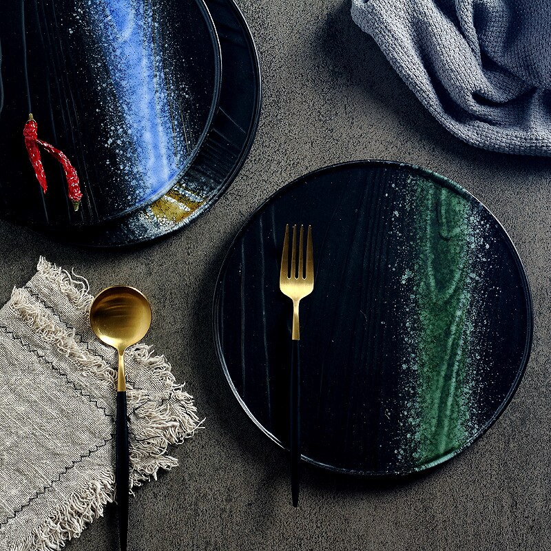 Nordic ceramic dinner plates sushi Fruit salad dessert plate round tray kitchen bone china dinnerware sets christmas plates