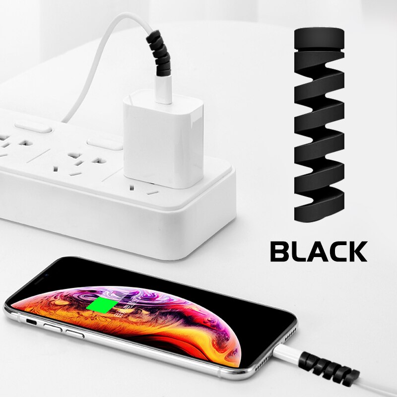 4 stuks telefoon usb oplaadkabel beschermhoes oortelefoon oplaadsnoer datakabel twist cover veer touw kabelopwinder