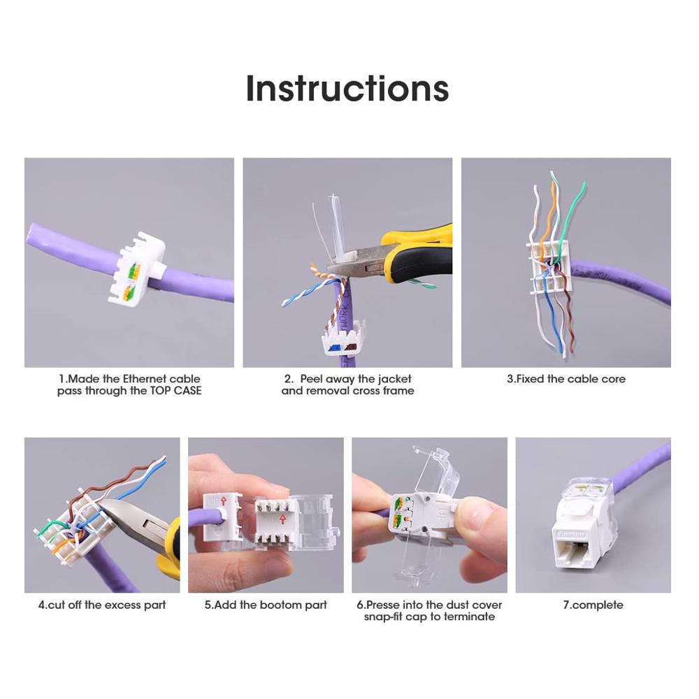 AMPCOM 10-Pack Keystone Jack, CAT6 Tool-Less RJ45 UTP Keystone Jack, No Punch-Down Tool Required Module Coupler - Red