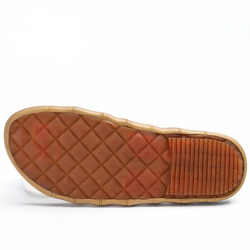 Hand Made Man Slippers Houten Patroon Schoenen Handleiding Pu Slippers Rubberen Zool Antislip Sandalen Leisure Slides Z158
