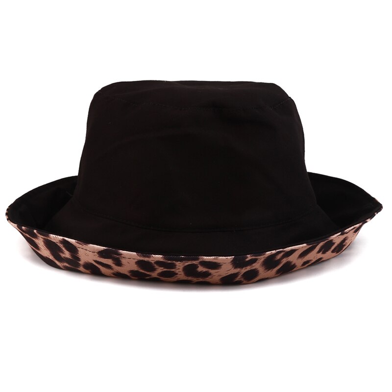 Mulheres ciclismo chapéu leopardo dupla face balde chapéu senhora confortável respirar dobrável praia plana topo sol chapéu de pesca chapéus planos: black