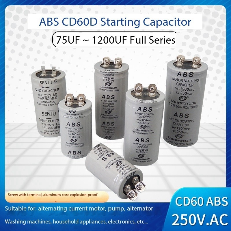 1 Uds CD60 condensador de arranque ABS-75MFD/100UF/150/200/300/400/600 ~ 1200UF 250V