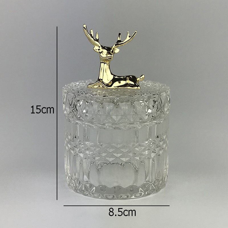 Bocaux de rangement décoratifs en forme de cerf doré, avec couvercle, bouteille en verre cristal, artisanat, collations de bureau, bonbons, décoration de salon: A-small Transparent