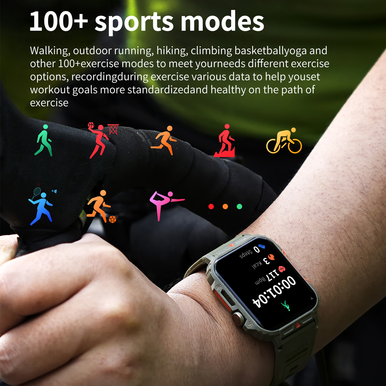 Montre intelligente militaire extérieure pour hommes et femmes, appel Bluetooth, tracker de fitness sportif, surveillance de la fréquence cardiaque, 340mAh