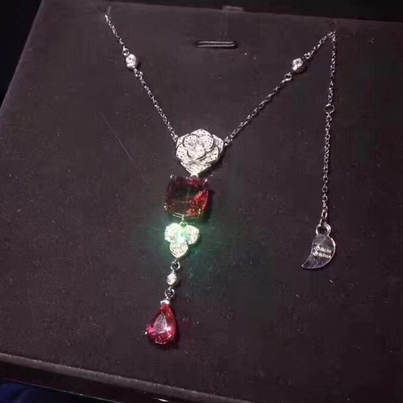 Heißer Reine 925 Sterling Silber Schmuck einstellen Für Frauen Rosa verrotten Stein Heiße Party Rose Schmuck einstellen Halskette Ring ohrringe einstellen: rot Halskette